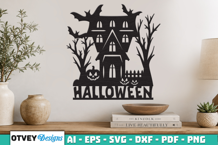 Haunted House Halloween Wall Decoration Laser Cut SVG