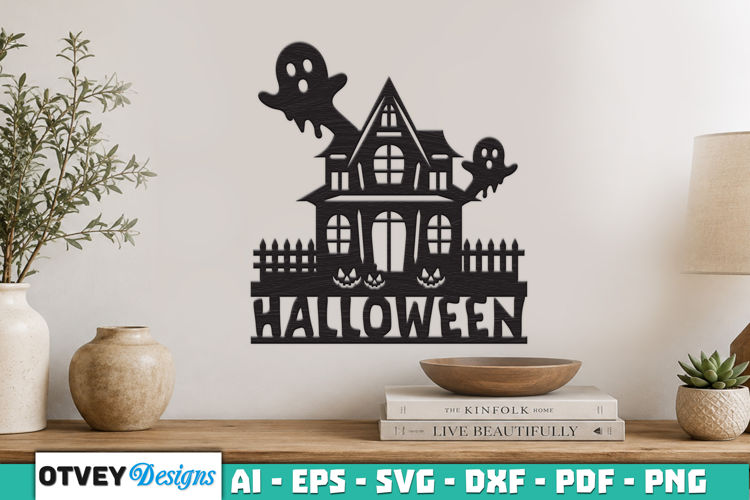 Haunted House Halloween Wall Decoration Laser Cut SVG