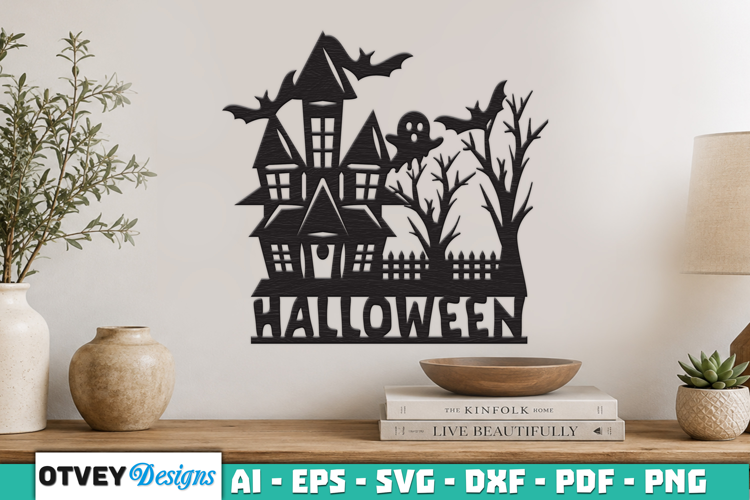 Haunted House Halloween Wall Decoration Laser Cut SVG