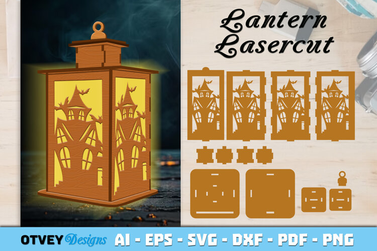 Haunted House Lantern Halloween Lasercut example image 1