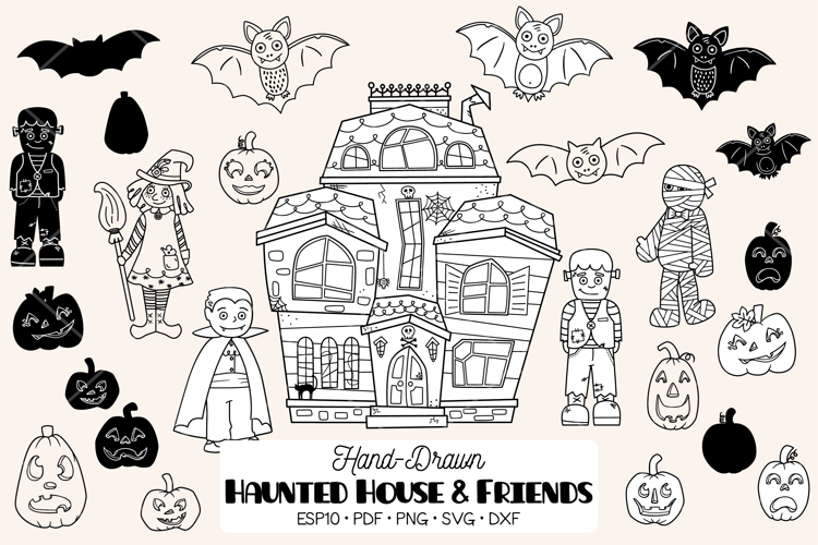 Haunted House | Hand Drawn Monsters | Halloween Pumpkins