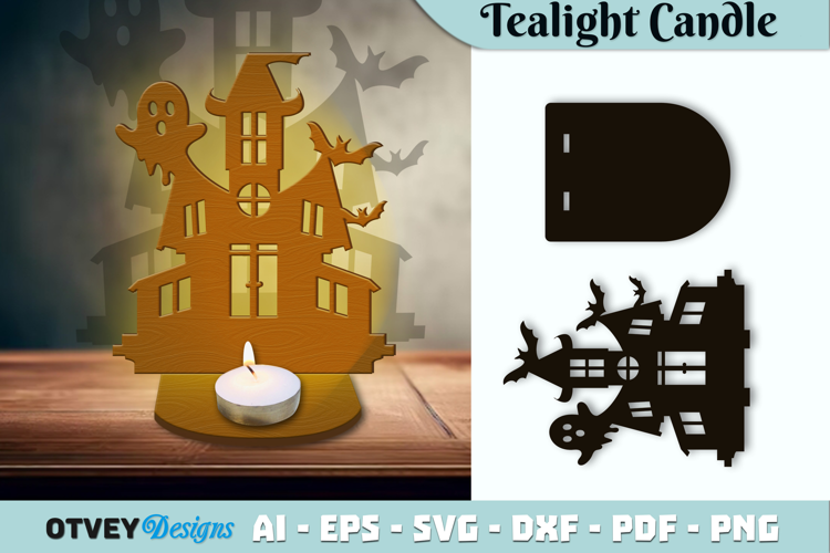 Haunted House Tealight Candle Holder Lasercut