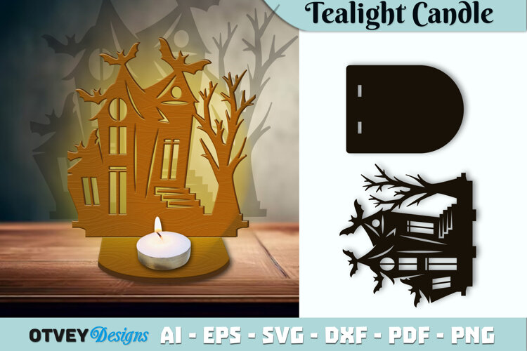 Haunted House Tealight Candle Holder Lasercut example image 1