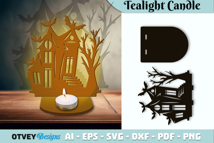 Haunted House Tealight Candle Holder Lasercut
