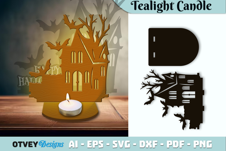 Haunted House Tealight Candle Holder Lasercut