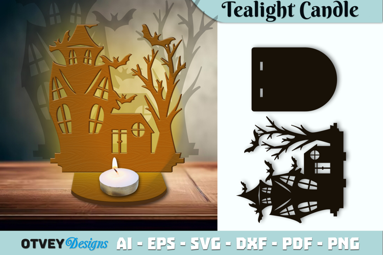 Haunted House Tealight Candle Holder Lasercut