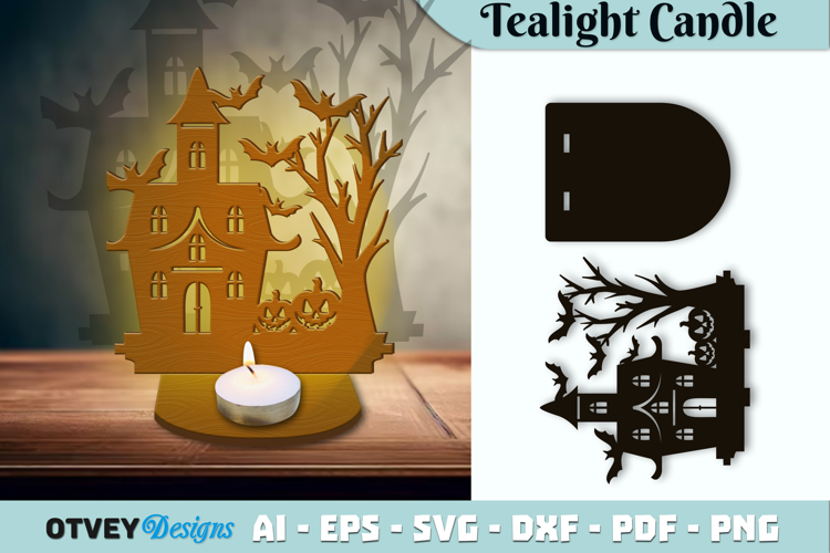 Haunted House Tealight Candle Holder Lasercut
