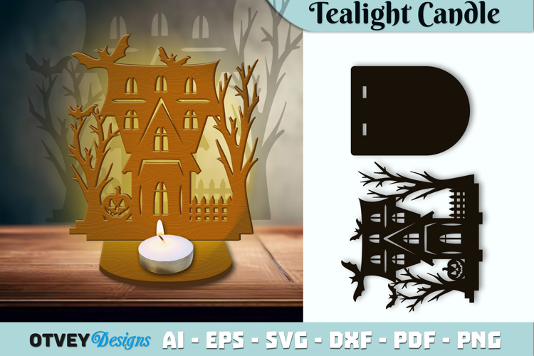 Haunted House Tealight Candle Holder Lasercut