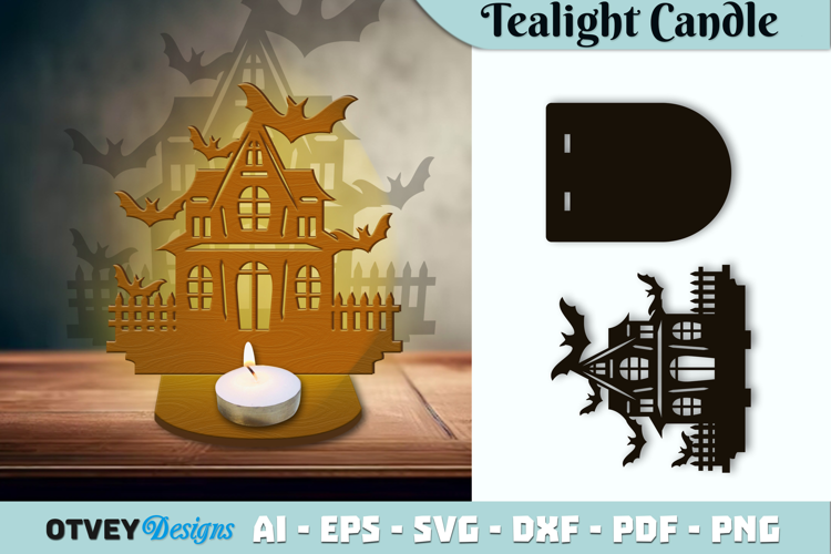 Haunted House Tealight Candle Holder Lasercut