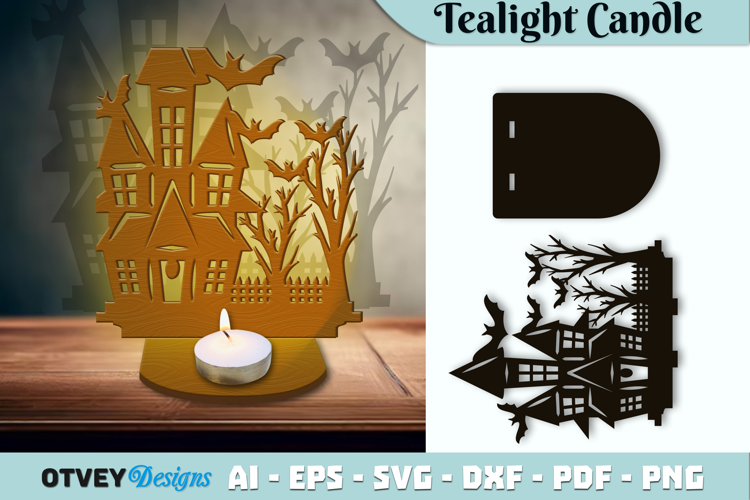 Haunted House Tealight Candle Holder Lasercut