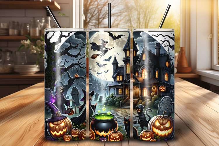 Spooky Haunted House Halloween 20 oz Tumbler Wrap PNG File