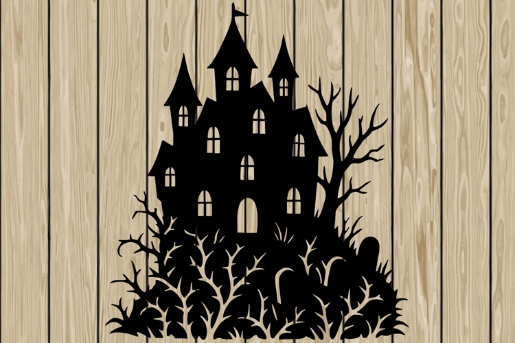 Halloween haunted House stencil silhouette SVG
