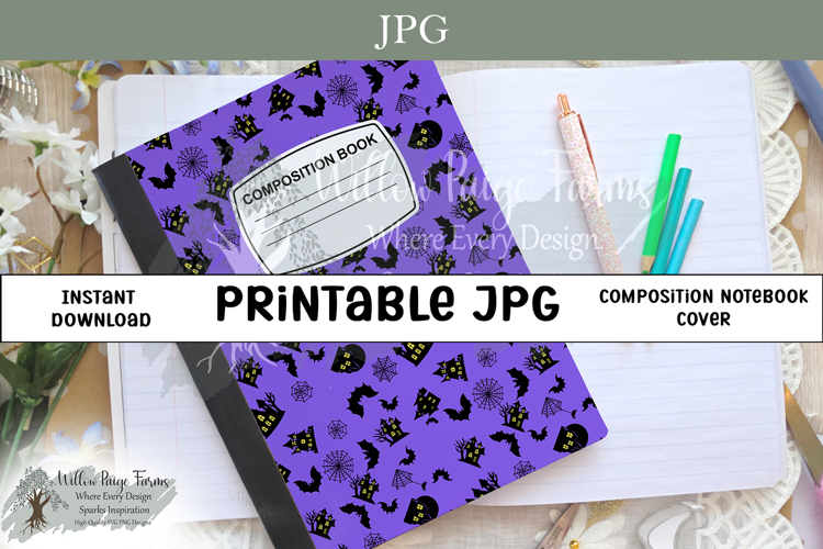 Haunted House Composition Notebook Cover Bat, Cobwebs Gothic