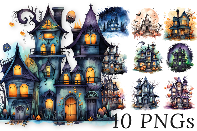 Haunted House Fall Halloween Clipart Bundle - 10 Transparent