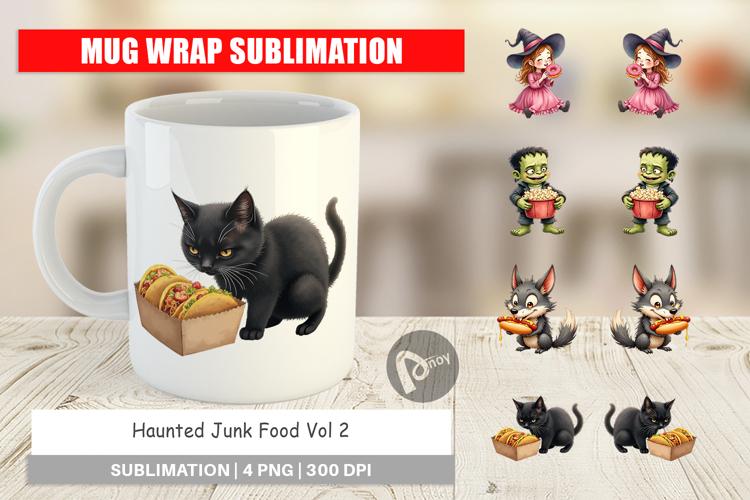Mug Wrap Watercolor Haunted Junk Food