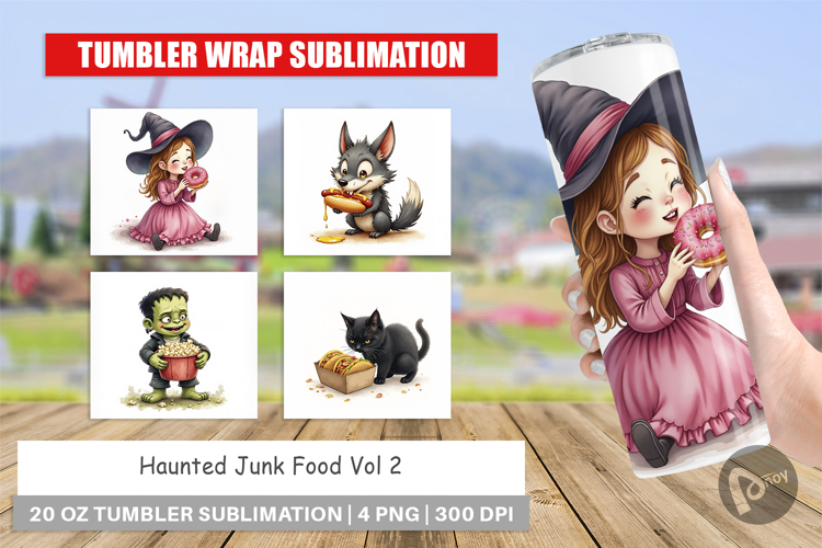 Tumbler Watercolor Haunted Junk Food