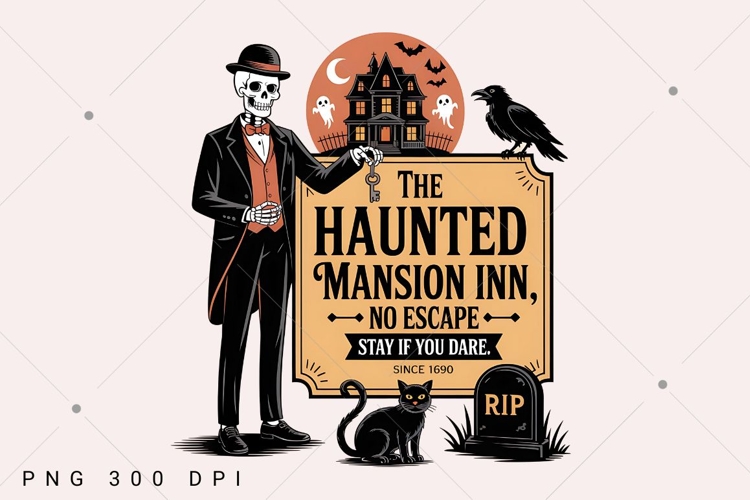 Haunted Mansion PNG, Vintage Halloween PNG, Retro