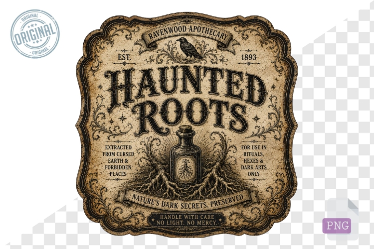 Haunted Roots Dark Apothecary Vintage Halloween PNG