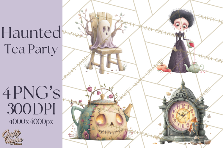 Dark Tea Party Clipart PNG, Halloween Clip Art