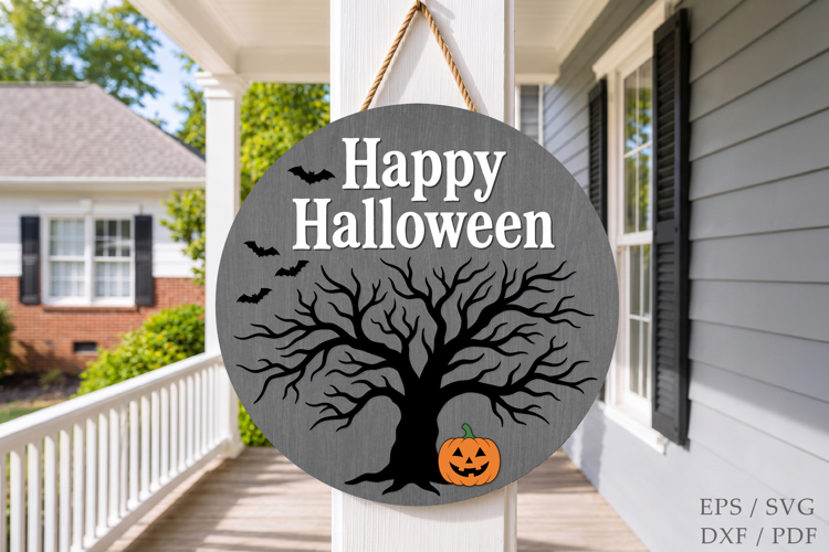 Haunted Tree Door Hanger SVG, Halloween Laser Cut File