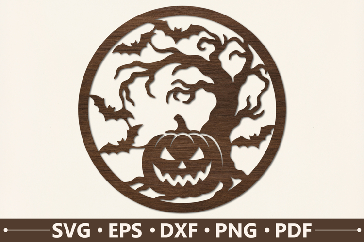 Haunted Tree Pumpkin Round SVG Design