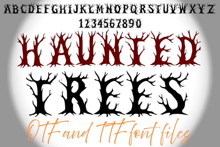 Haunted Trees Lettering ABC Text Font Alphabet OTF Type