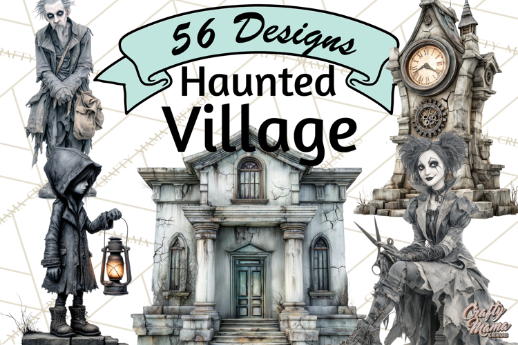 Haunted Town Clip Art, Spooky Village Graphics & PNGs
