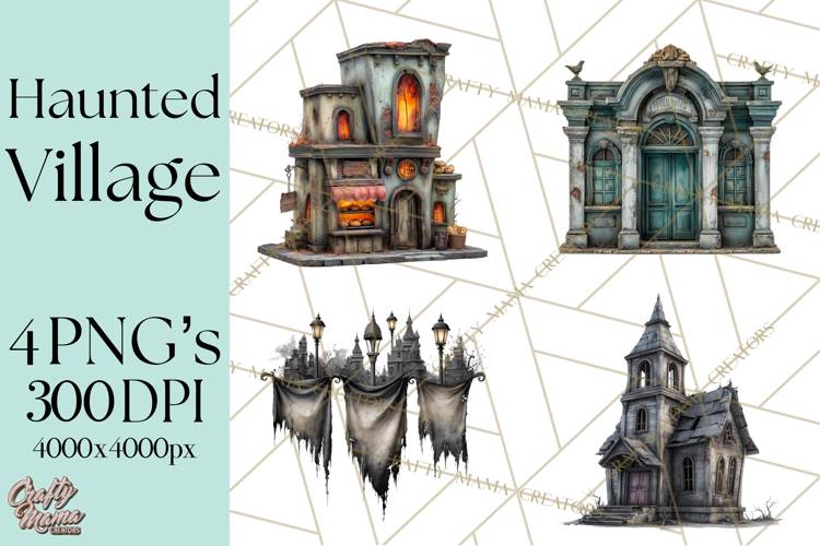 Haunted Town Clip Art, Spooky Village Graphics & PNGs