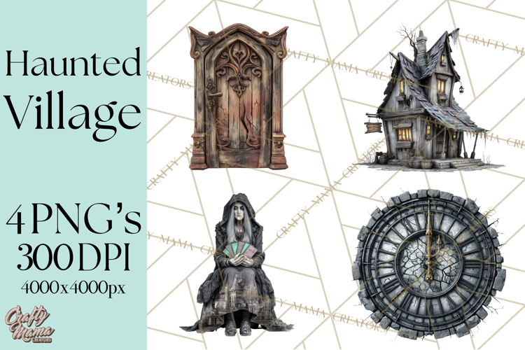 Haunted Town Clip Art, Spooky Village Graphics & PNGs