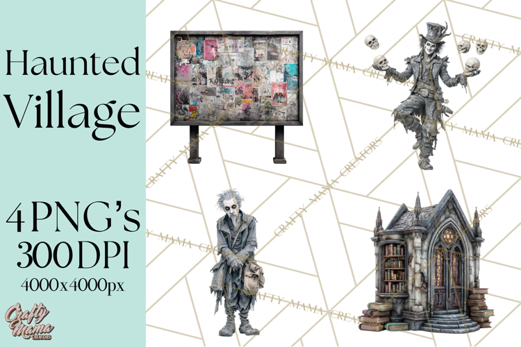 Haunted Town Clip Art, Spooky Village Graphics & PNGs