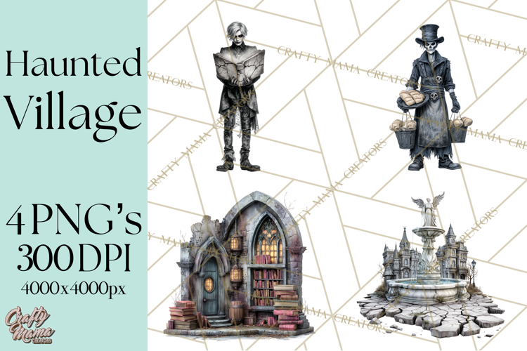Haunted Town Clip Art, Spooky Village Graphics & PNGs