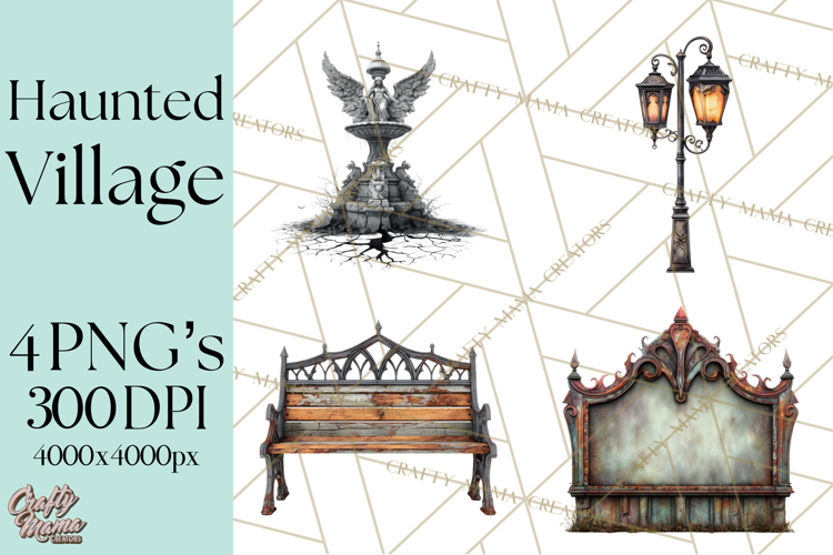 Haunted Town Clip Art, Spooky Village Graphics & PNGs