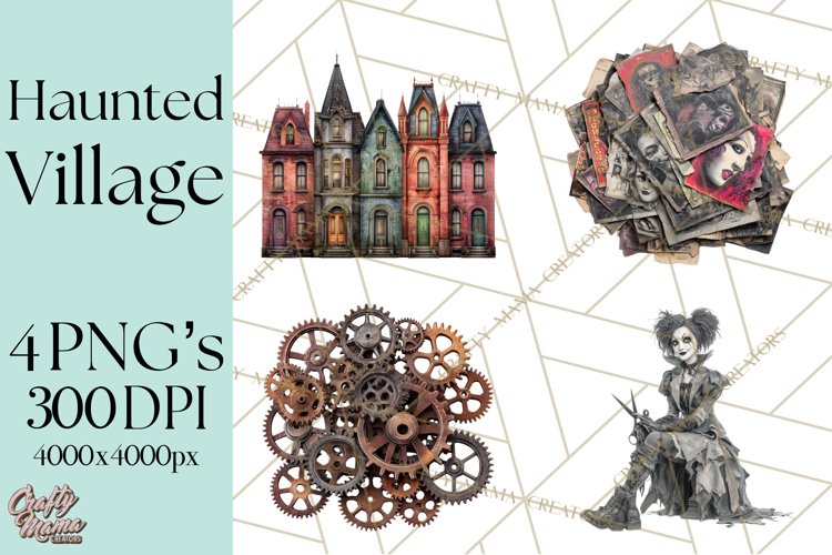 Haunted Town Clip Art, Spooky Village Graphics & PNGs