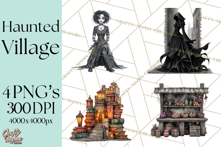Haunted Town Clip Art, Spooky Village Graphics & PNGs