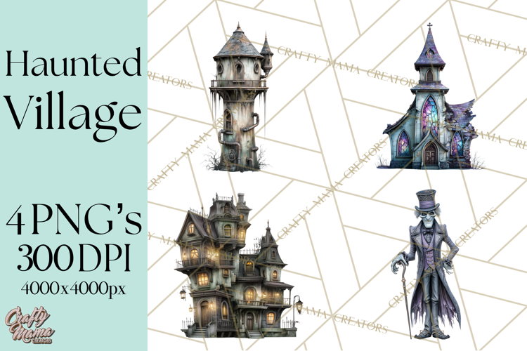 Haunted Town Clip Art, Spooky Village Graphics & PNGs