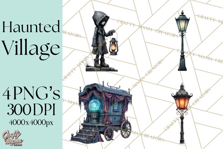 Haunted Town Clip Art, Spooky Village Graphics & PNGs