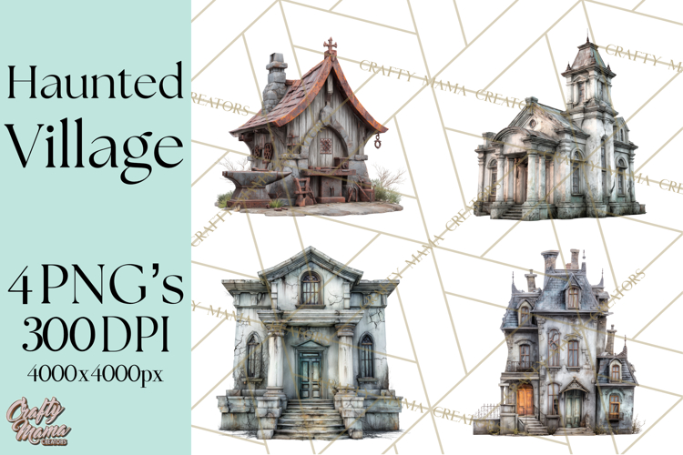 Haunted Town Clip Art, Spooky Village Graphics & PNGs