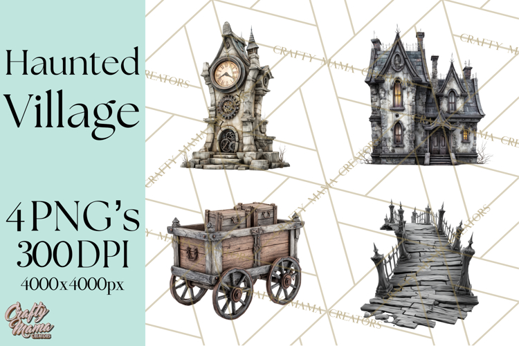 Haunted Town Clip Art, Spooky Village Graphics & PNGs
