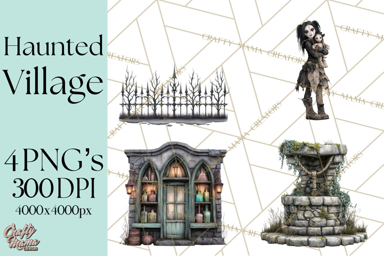 Haunted Town Clip Art, Spooky Village Graphics & PNGs