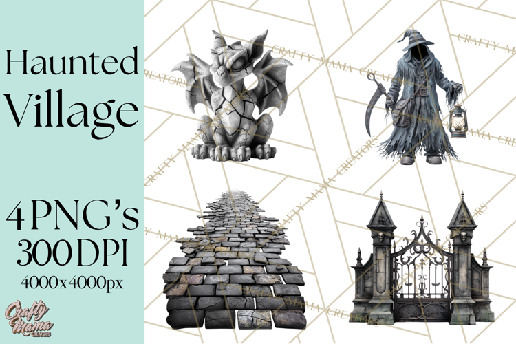 Haunted Town Clip Art, Spooky Village Graphics & PNGs