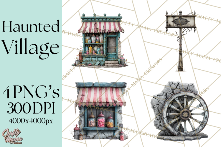 Haunted Town Clip Art, Spooky Village Graphics & PNGs