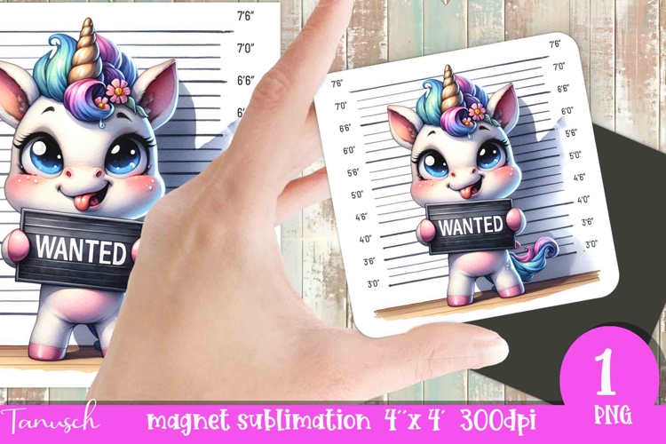 funny cartoon mugshot Unicorn magnet Sublimation PNG