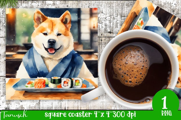 watercolor akita dog square coaster sublimation PNG