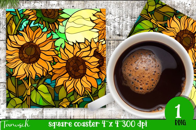 stained glass sunflower sublimation square coaster design