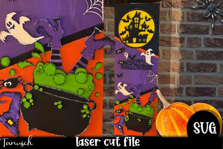 Halloween front Door porch sign witch laser cut SVG