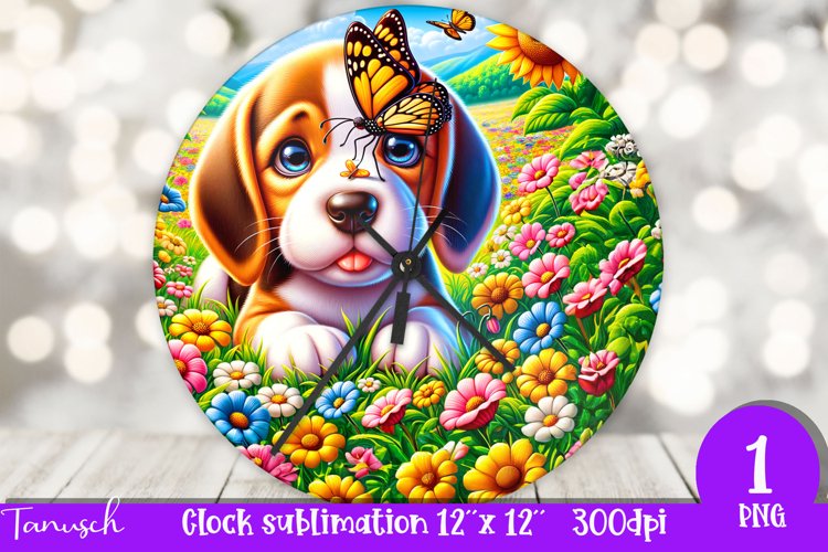 Floral BEAGLE BEAGLE Wall Clock spring SUBLIMATION PNG