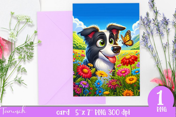 DOG card spring SUBLIMATION flowers PNG