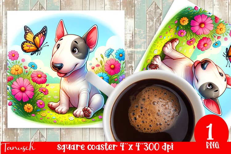 funny BULL TERRIER square coaster Sublimation PNG