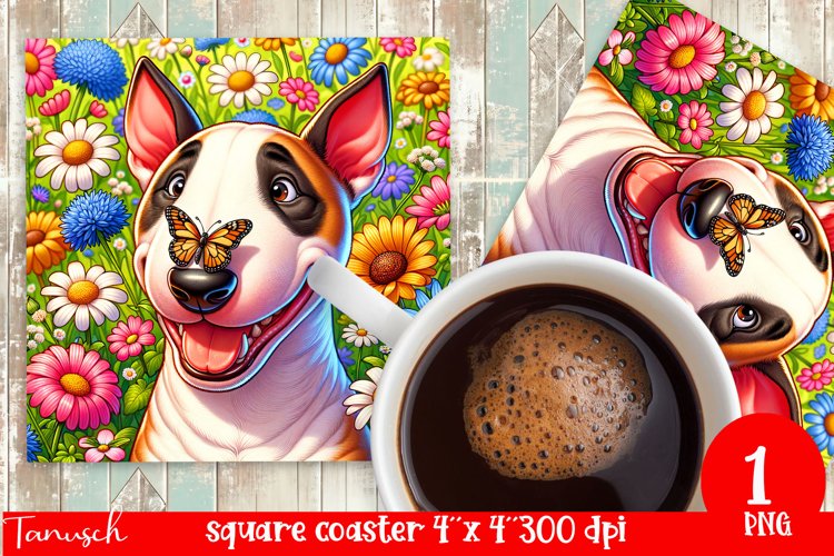 funny BULL TERRIER square coaster Sublimation PNG