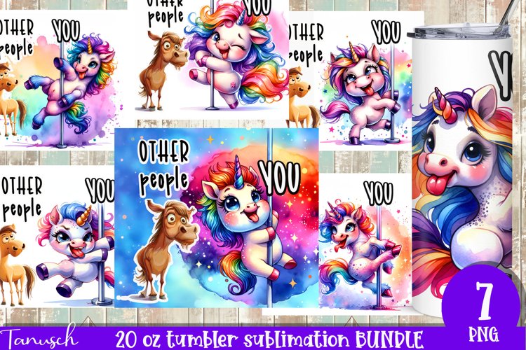 funny cartoon Unicorn 20 oz tumbler Sublimation Bundle